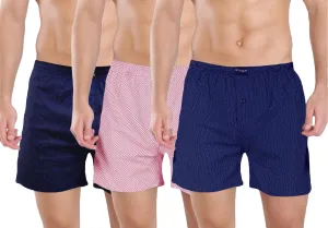 Navy Flower Pink Dot Navy Dot 3 Cotton Boxers Combo