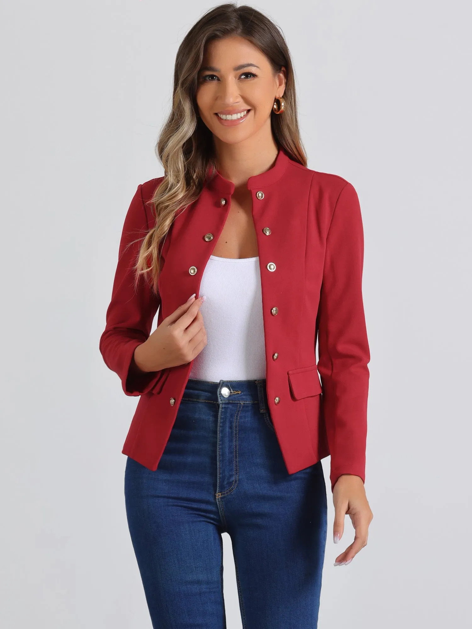 Open Front Blazers Casual Long Sleeve Buttons Office Suit Jacket