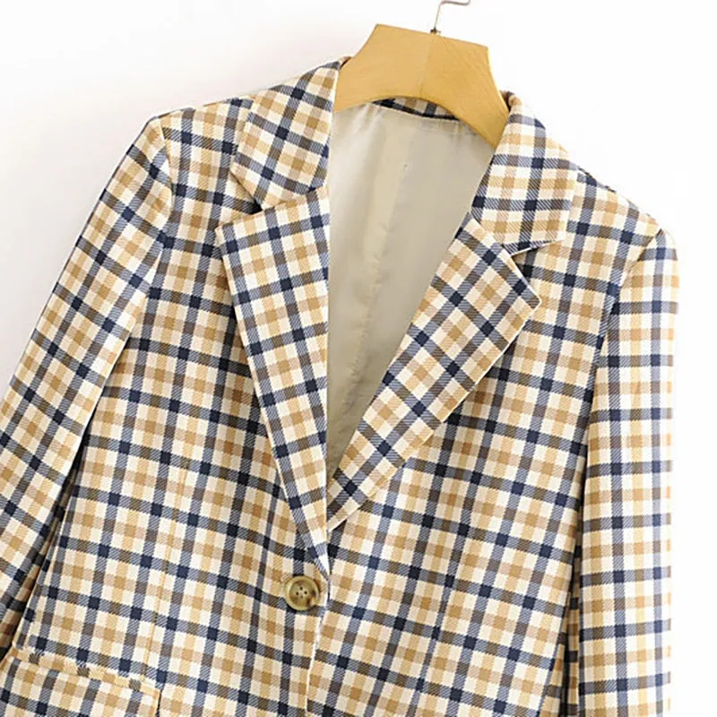 Plaid Women Blazers Long Sleeve Buttons