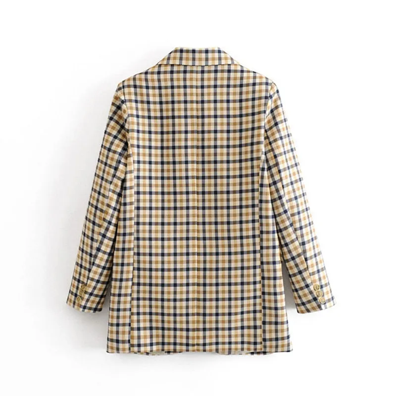Plaid Women Blazers Long Sleeve Buttons