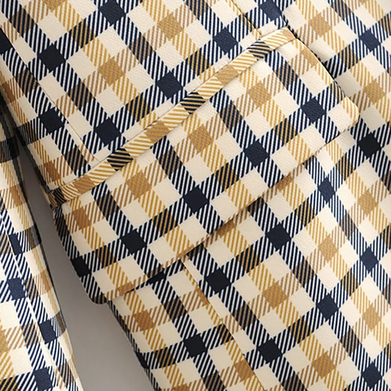 Plaid Women Blazers Long Sleeve Buttons