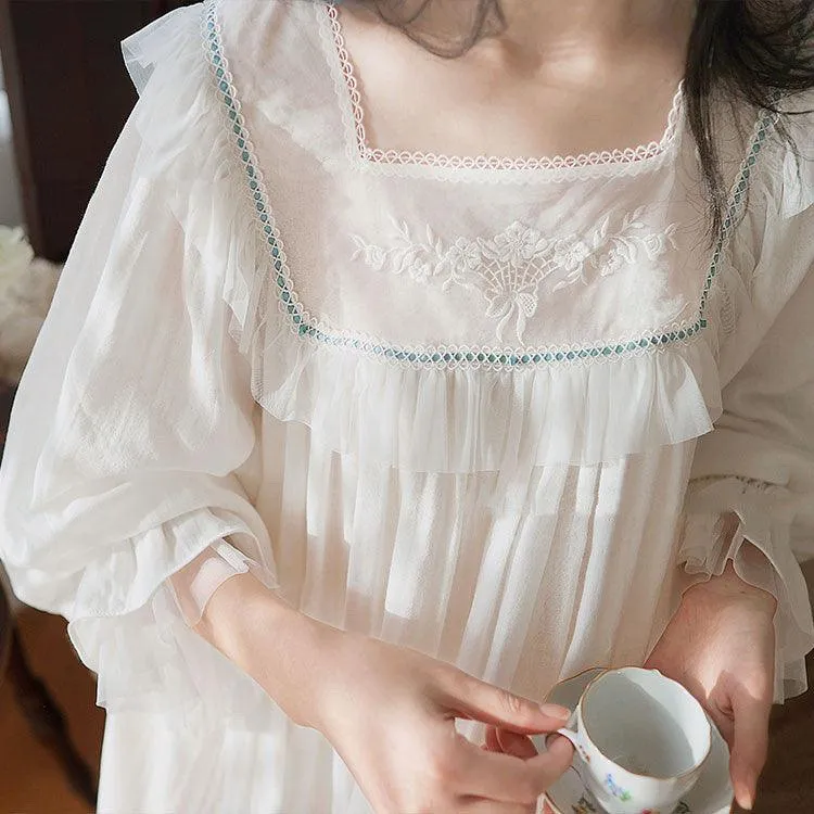 Princess Loungewear French Lace Vintage Long Sleeve Nightdress
