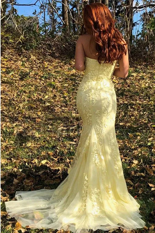 Promfast Sky Blue Mermaid Strapless Appliques Prom Dress Cheap Evening Dresses PFP1834