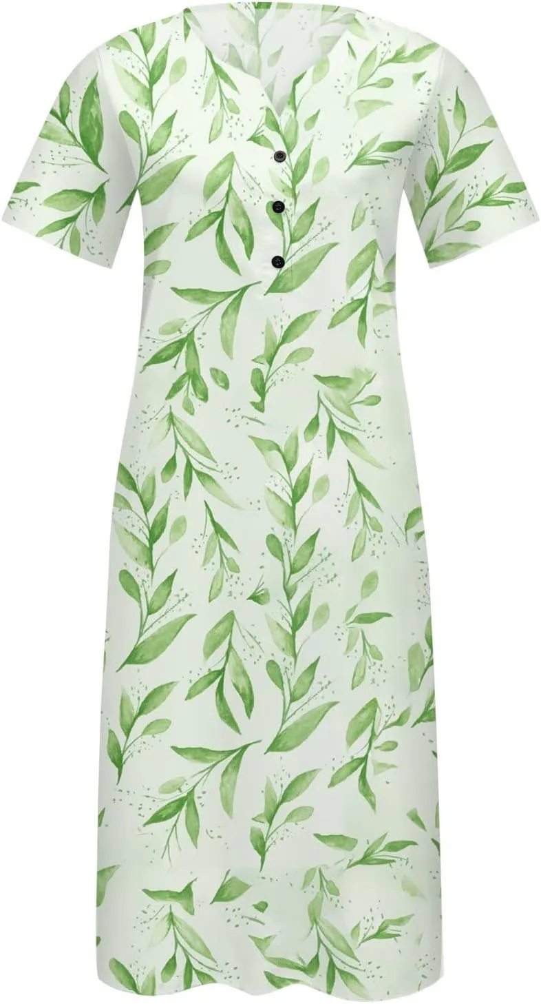 PTOLOCIF Summer Casual for Women Button Up Short Sleeve Floral Print Dress Party Flowy Midi Dress Dresses Work Trendy Outfits