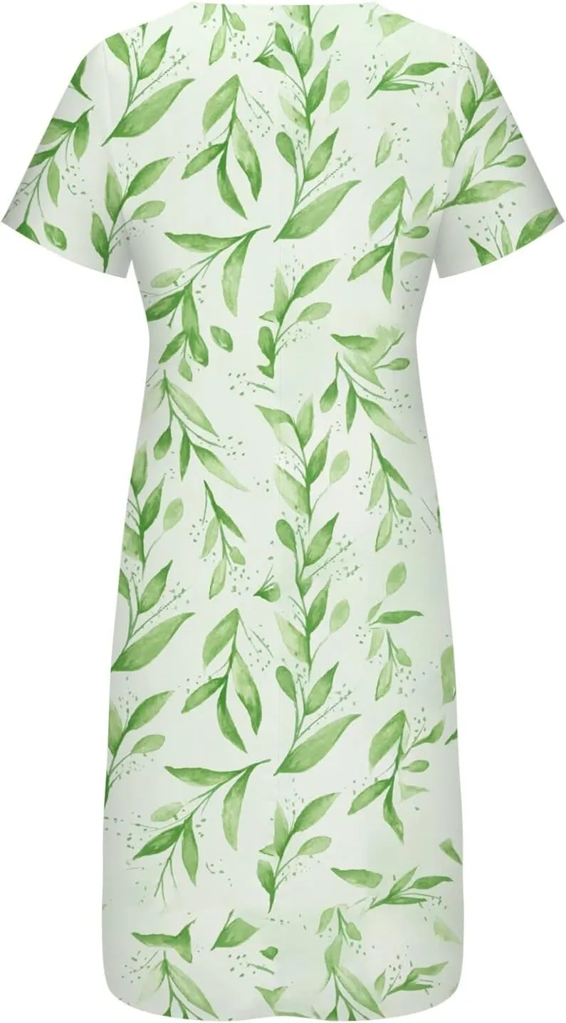 PTOLOCIF Summer Casual for Women Button Up Short Sleeve Floral Print Dress Party Flowy Midi Dress Dresses Work Trendy Outfits