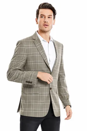 "Men's Regular Fit Double Windowpane Plaid Blazer - Two Button Tan"