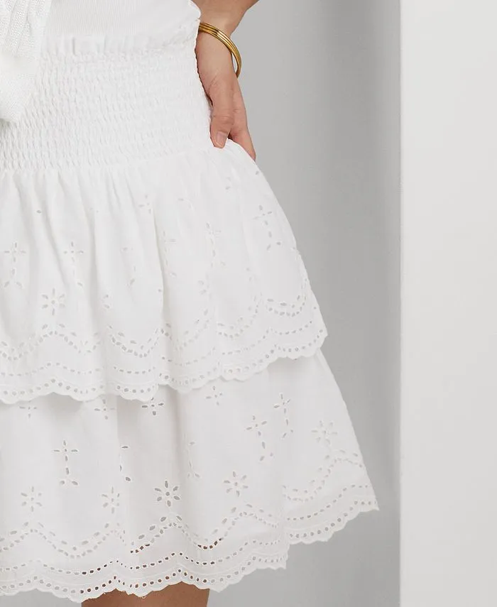Ralph Lauren Eyelet-Embroidered Cotton Miniskirt White Size 14