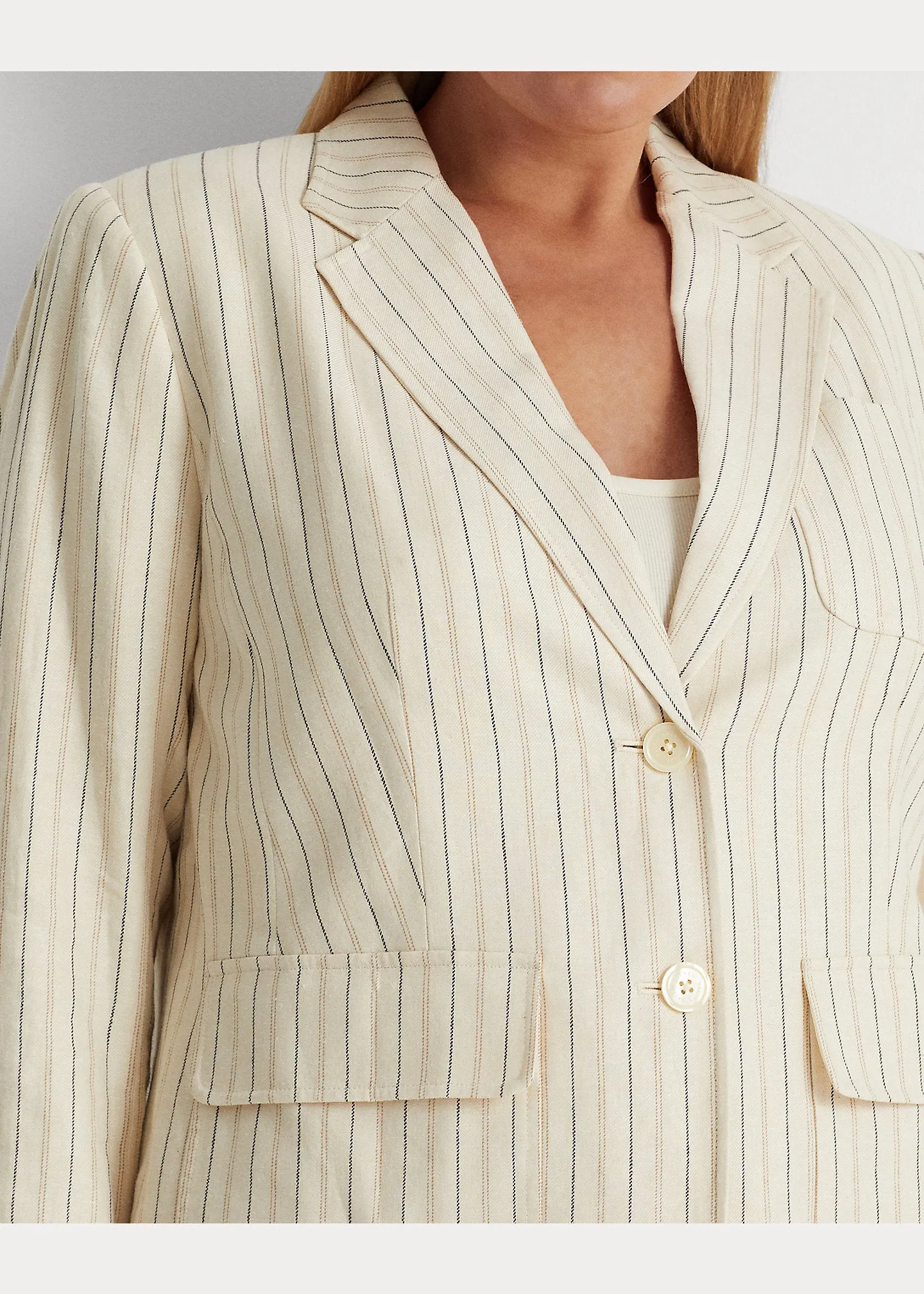 Ralph Lauren Womens Striped Linen-Blend Twill Blazer, Size 18