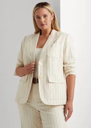 Ralph Lauren Womens Striped Linen-Blend Twill Blazer, Size 18