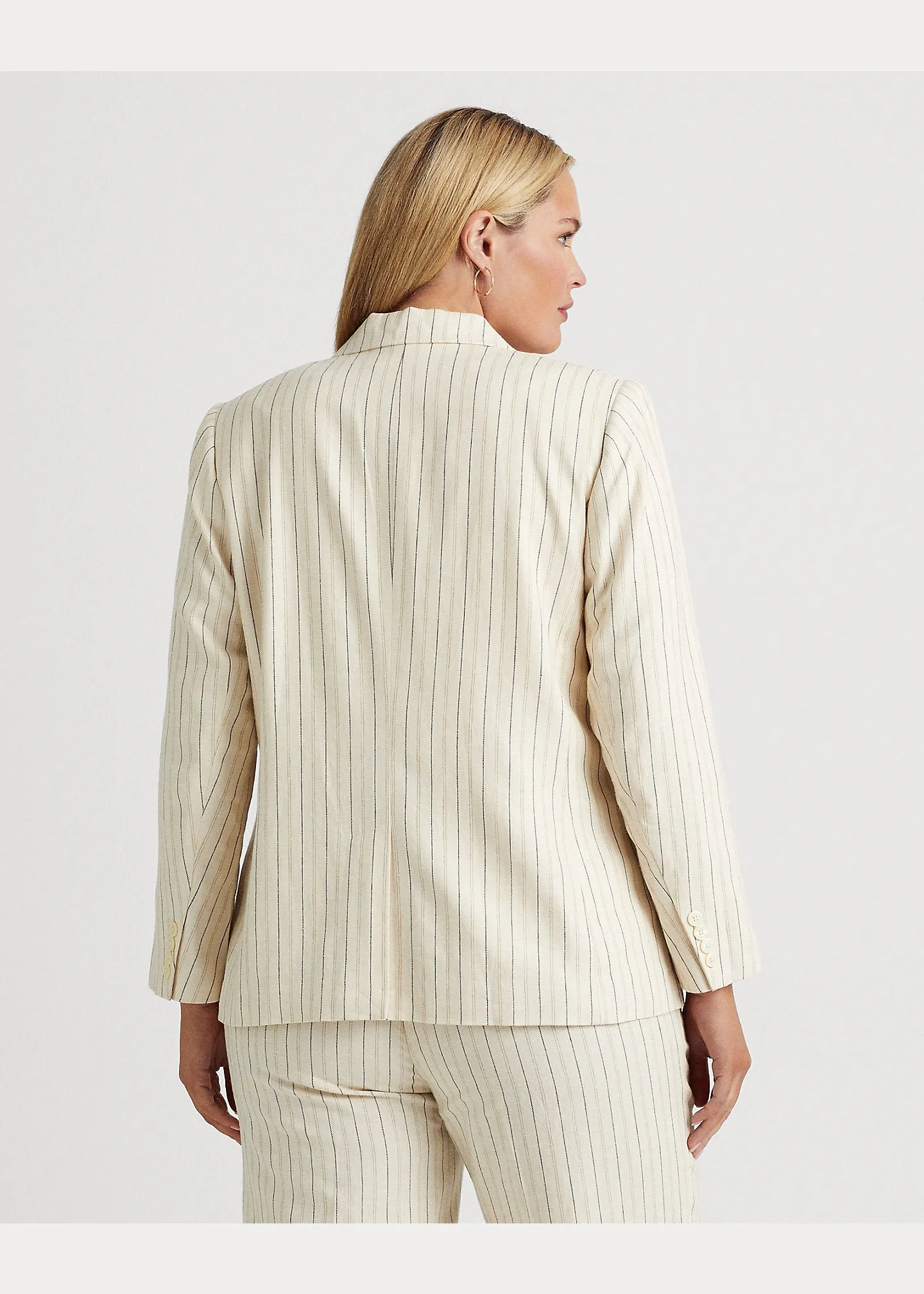 Ralph Lauren Womens Striped Linen-Blend Twill Blazer, Size 18