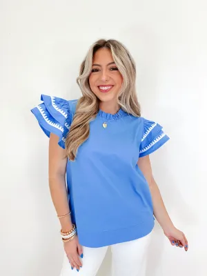 Raylynn Ruffle Trimmed Top - Blue