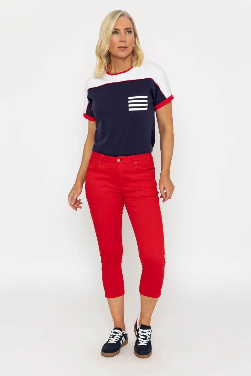 Red Crop Stretch Jeans
