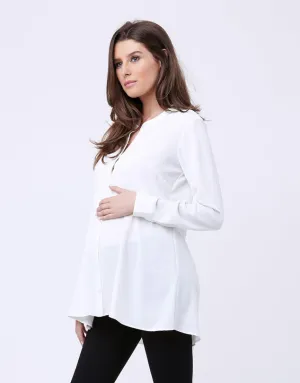 Ripe Maternity & Nursing Peplum Shirt White Size Large