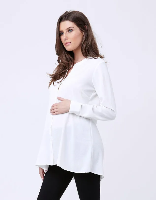 Ripe Maternity & Nursing Peplum Shirt White Size Large