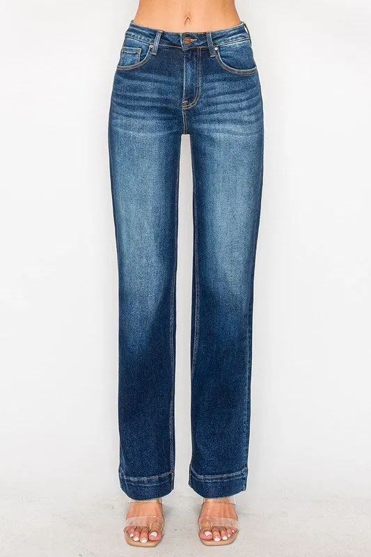 RISEN High Rise Straight Dark Wash Trouser Jeans