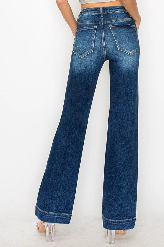RISEN High Rise Straight Dark Wash Trouser Jeans