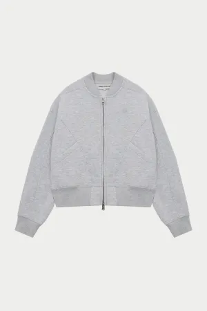 SEAM DETAIL OVERSIZED ZIP THROUGH BOMBER - GREY MARL