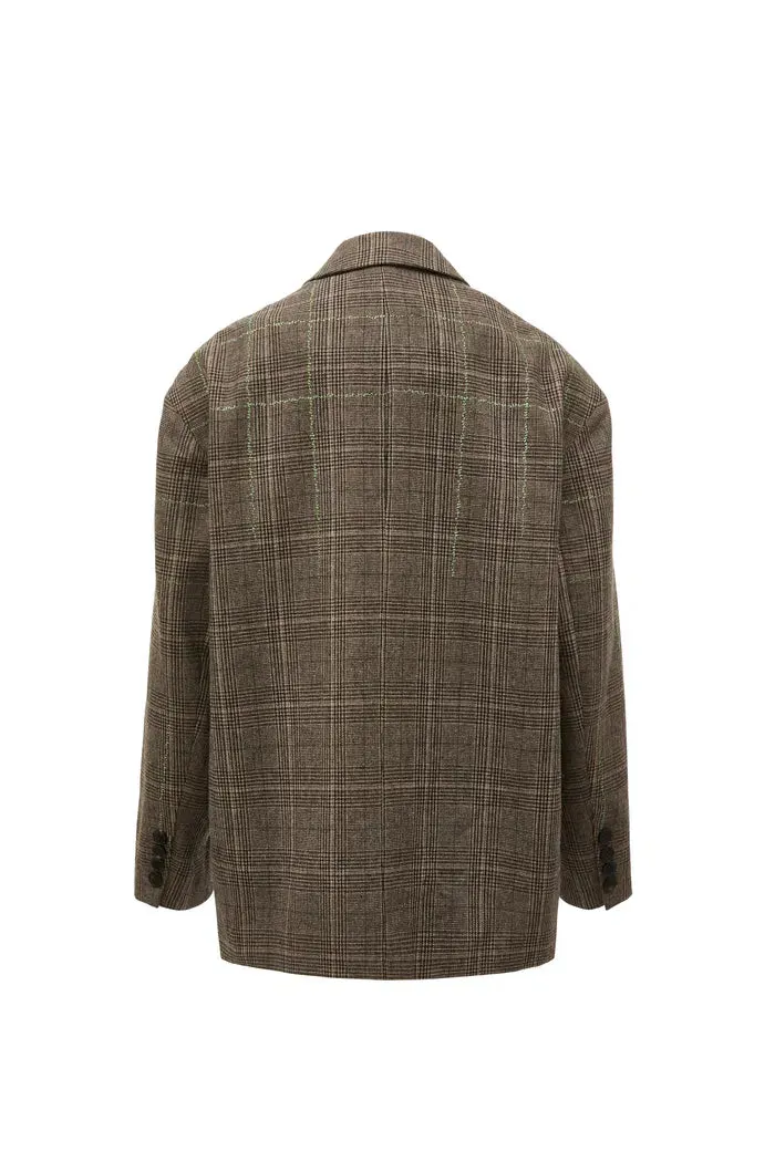 Seera Detachable Collar Plaid Blazer in Wool Blend
