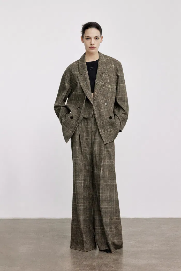 Seera Detachable Collar Plaid Blazer in Wool Blend