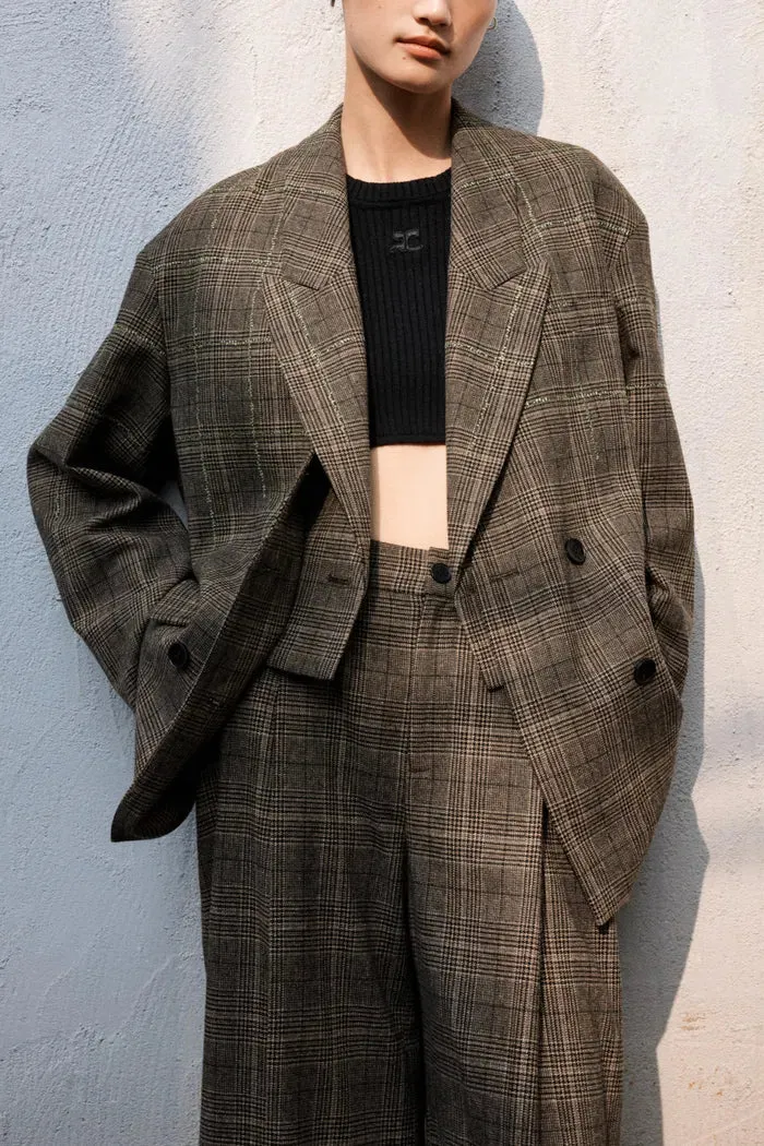 Seera Detachable Collar Plaid Blazer in Wool Blend