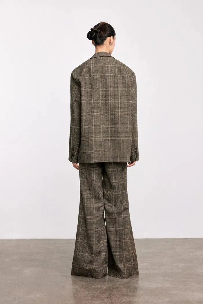 Seera Detachable Collar Plaid Blazer in Wool Blend
