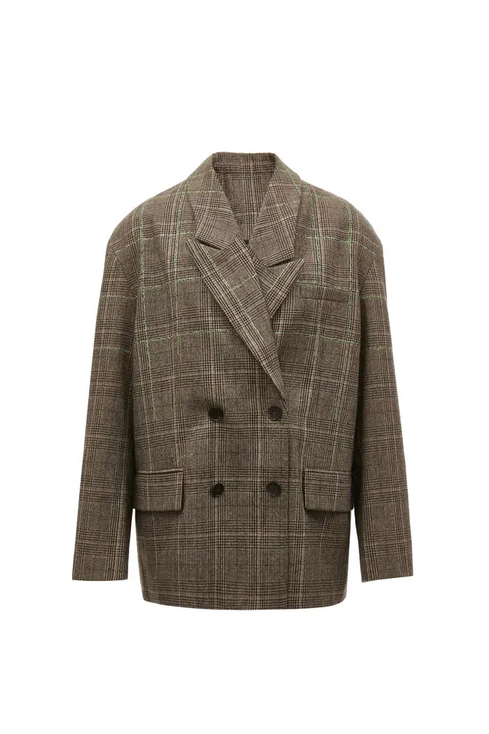 Seera Detachable Collar Plaid Blazer in Wool Blend