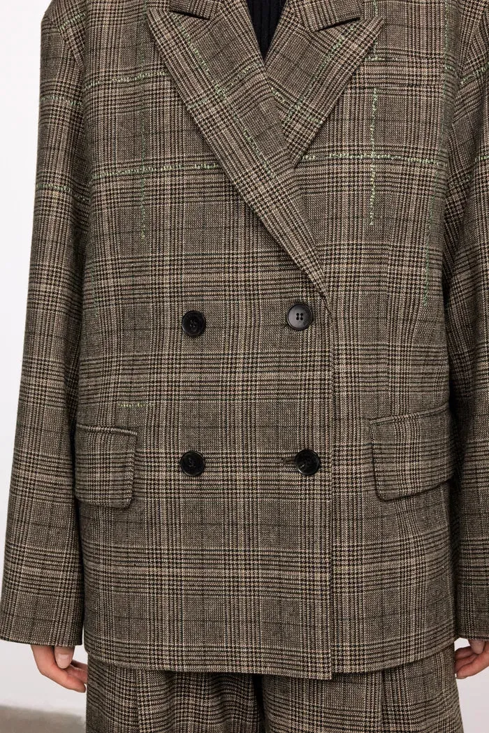 Seera Detachable Collar Plaid Blazer in Wool Blend