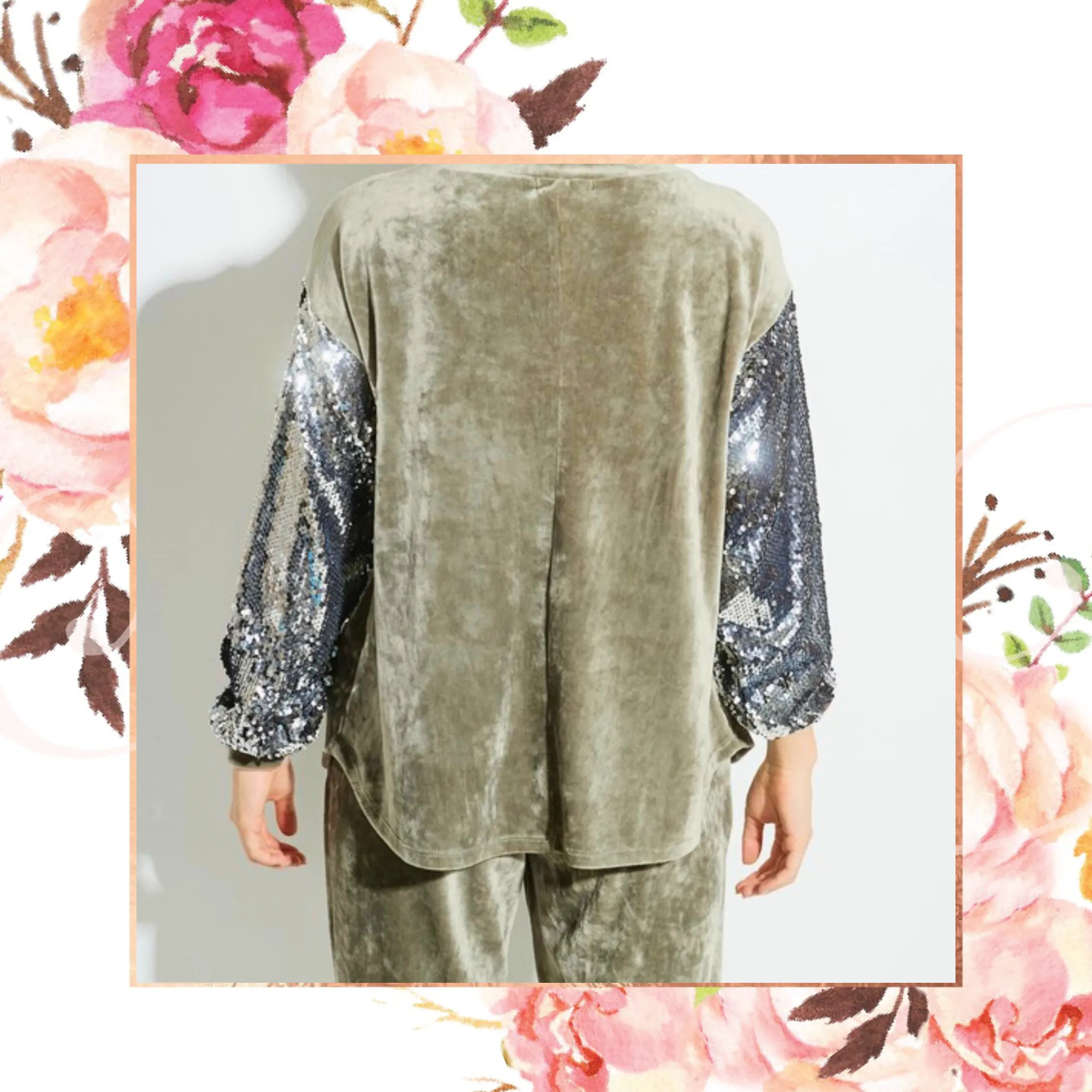 Sequin Sleeve Velvet Cozy Sweat Set
