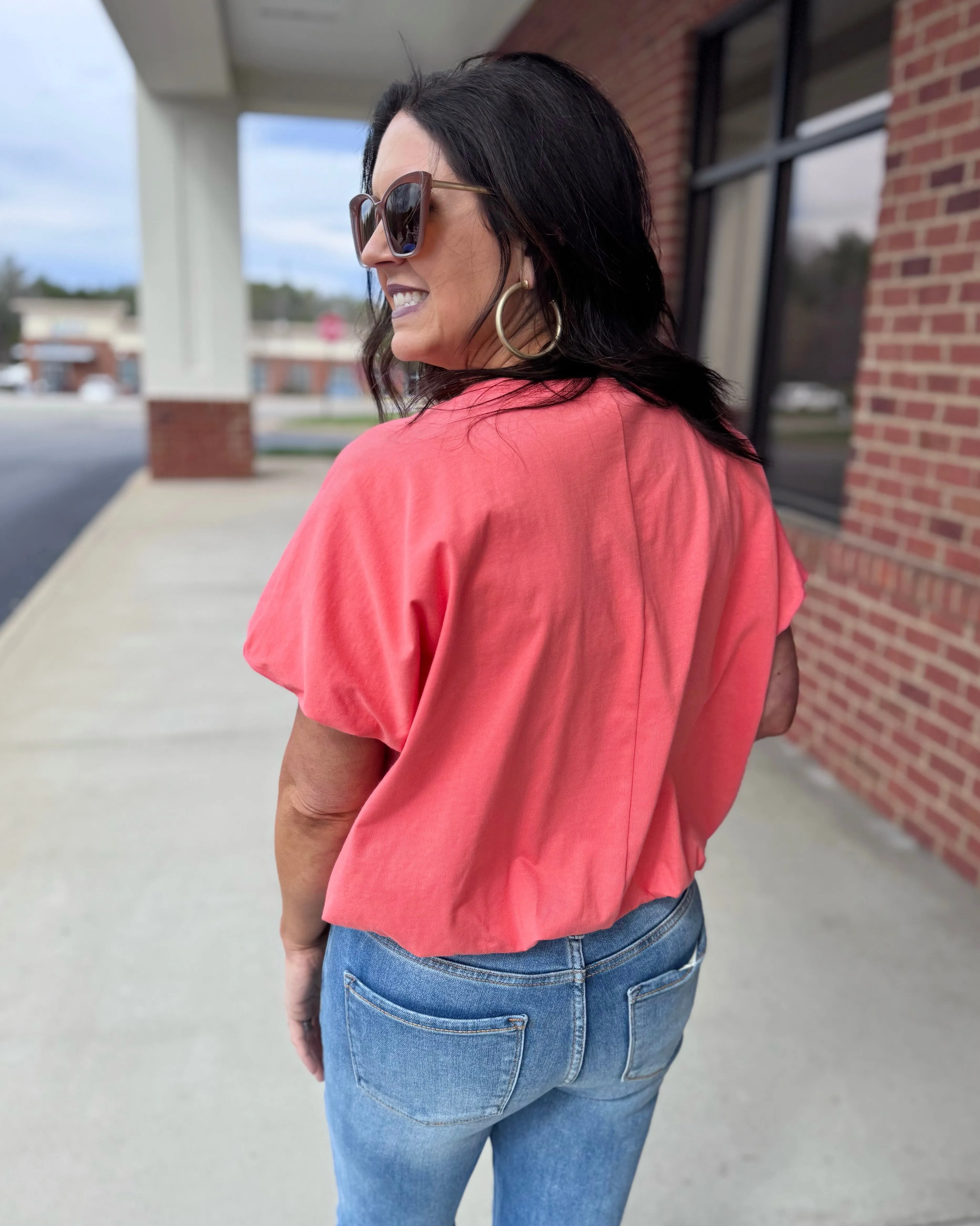 Skye Bubble Hem Top in Coral