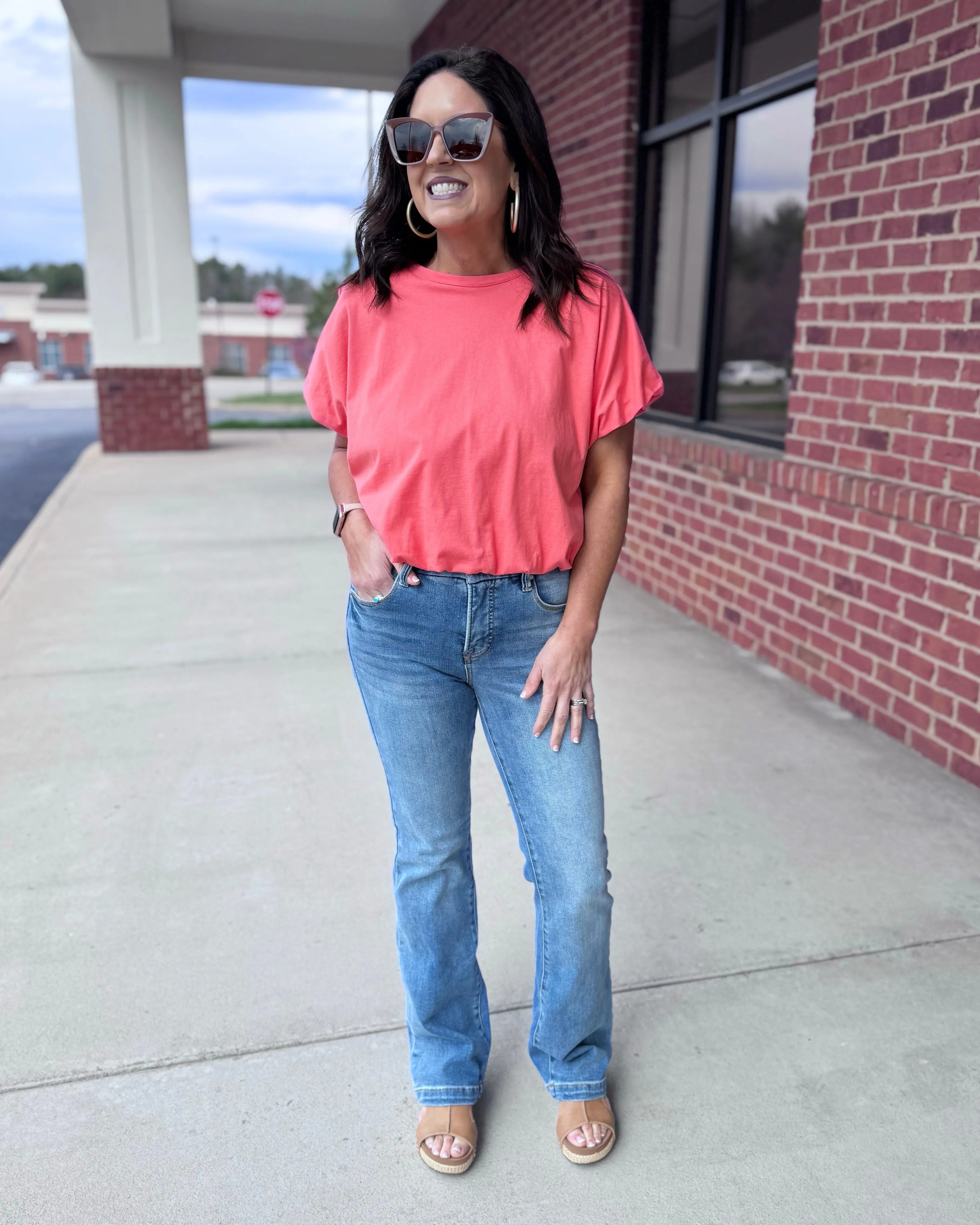 Skye Bubble Hem Top in Coral