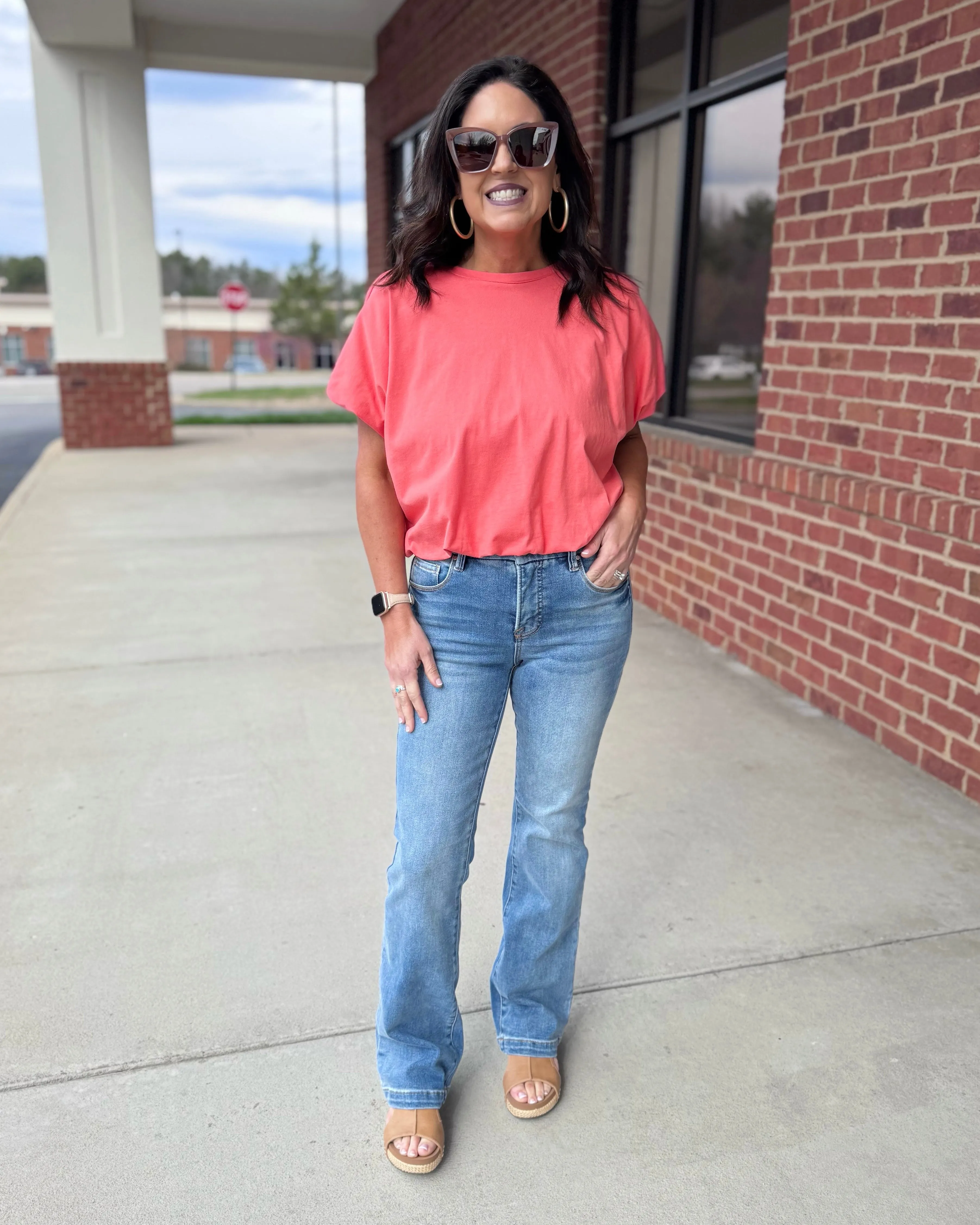 Skye Bubble Hem Top in Coral