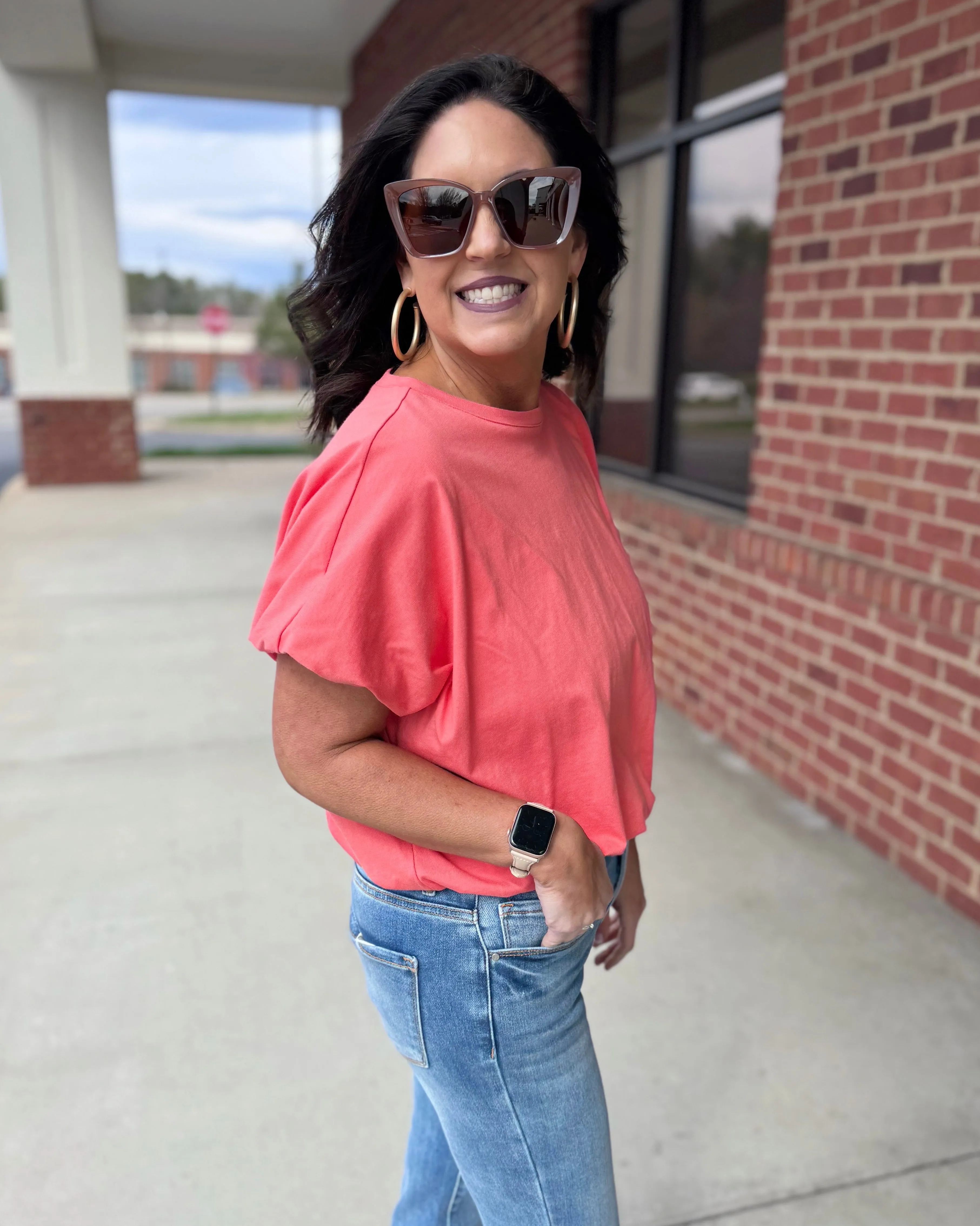 Skye Bubble Hem Top in Coral