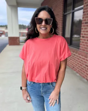 Skye Bubble Hem Top in Coral