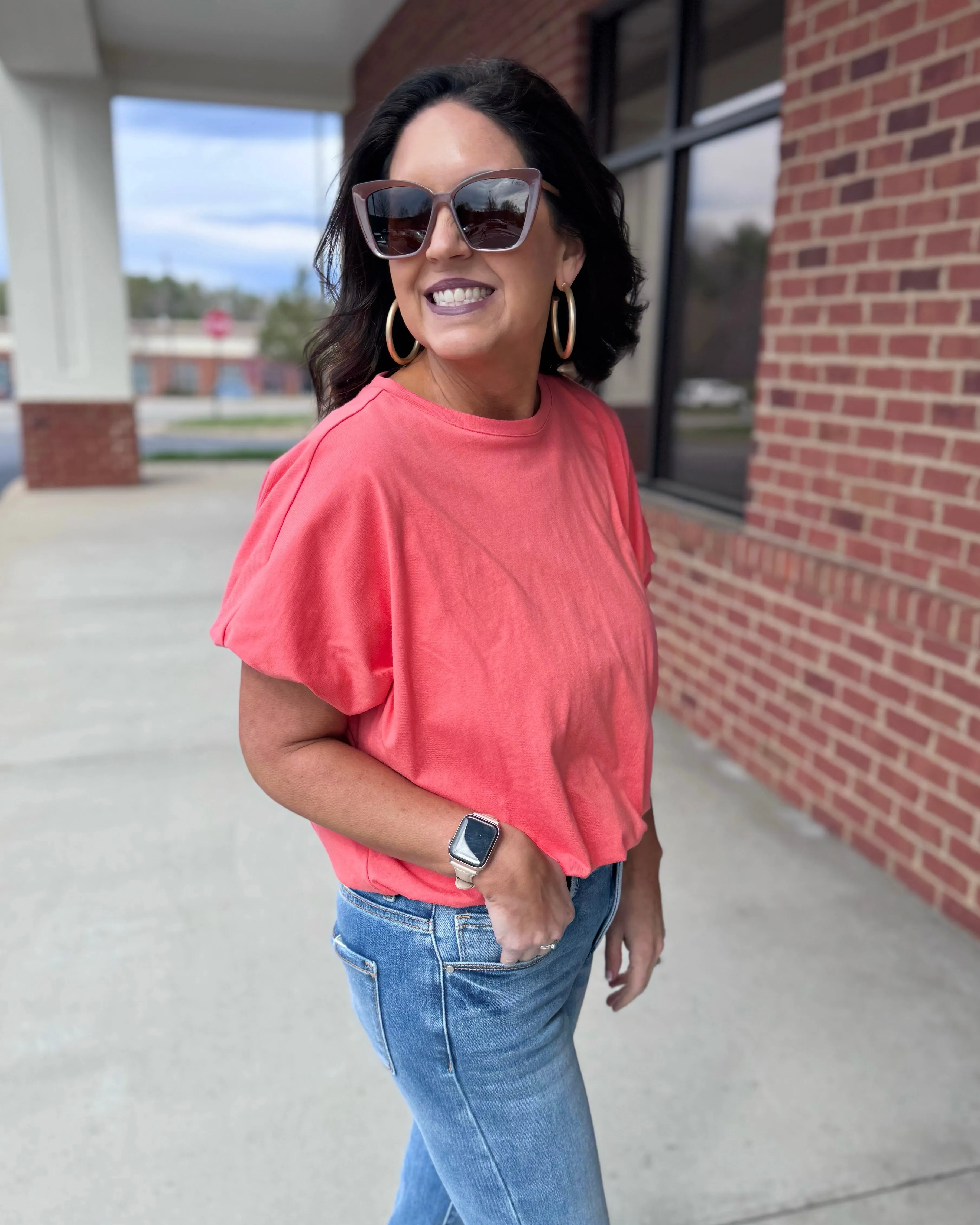 Skye Bubble Hem Top in Coral