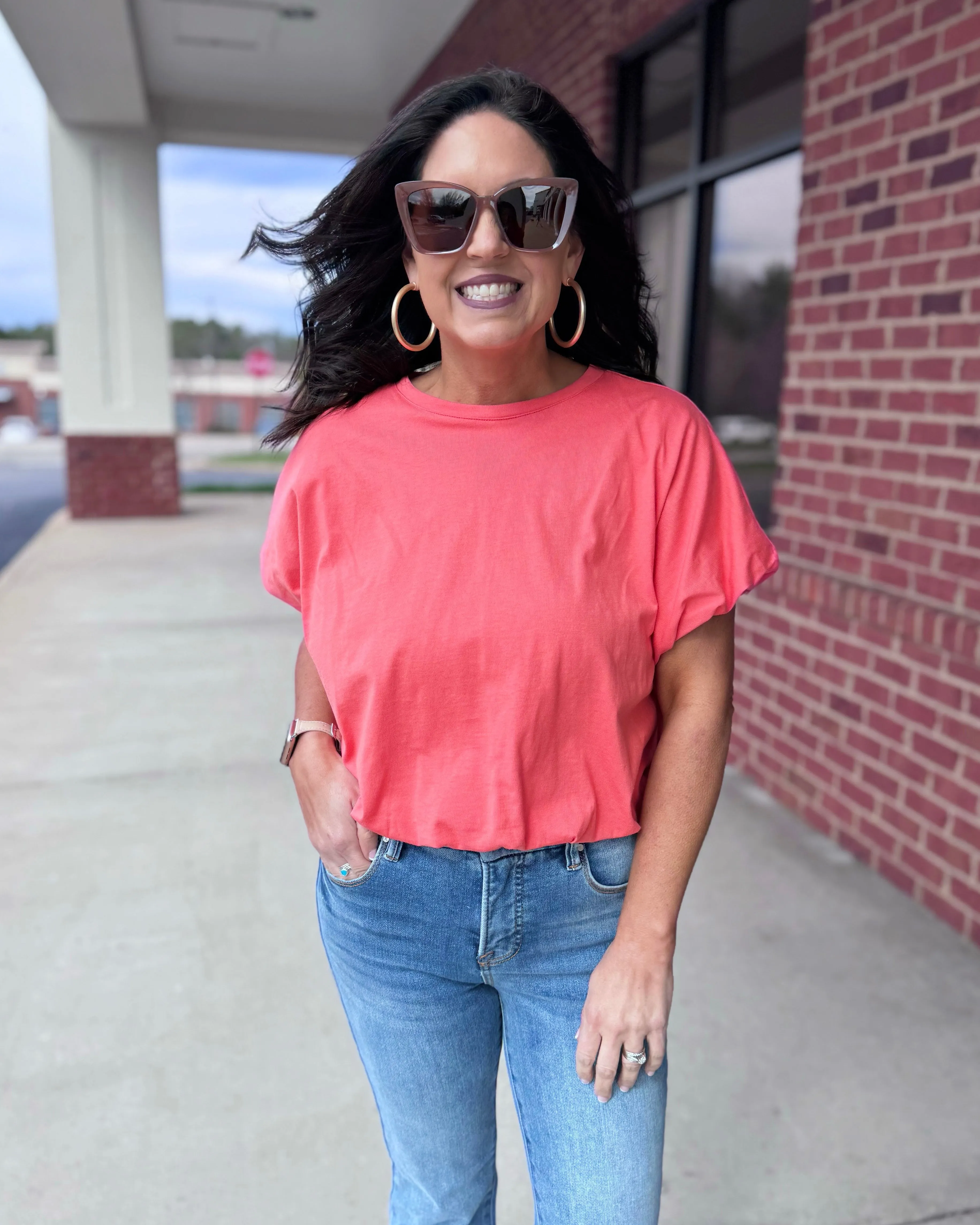 Skye Bubble Hem Top in Coral
