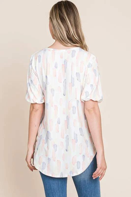 Soft Strokes Puff Short Sleeve Blouse