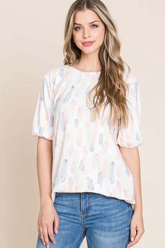 Soft Strokes Puff Short Sleeve Blouse