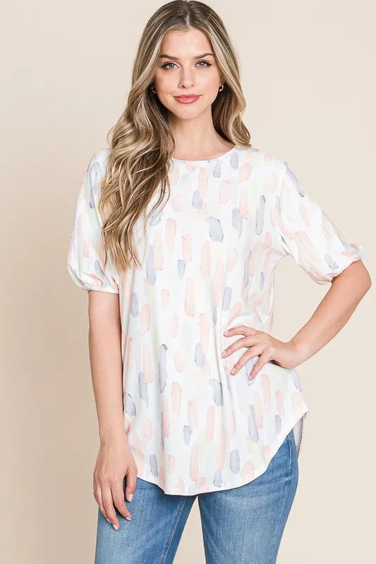 Soft Strokes Puff Short Sleeve Blouse