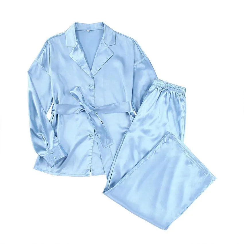 Solid Color Ladies Loungewear Satin Satin Top Trousers