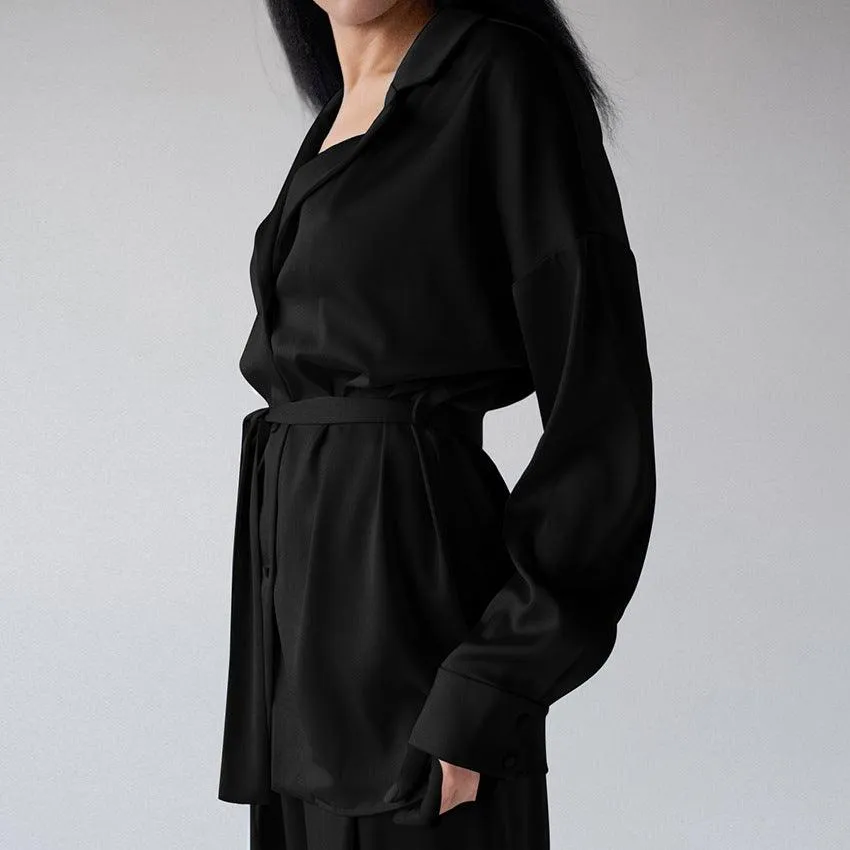 Solid Color Ladies Loungewear Satin Satin Top Trousers