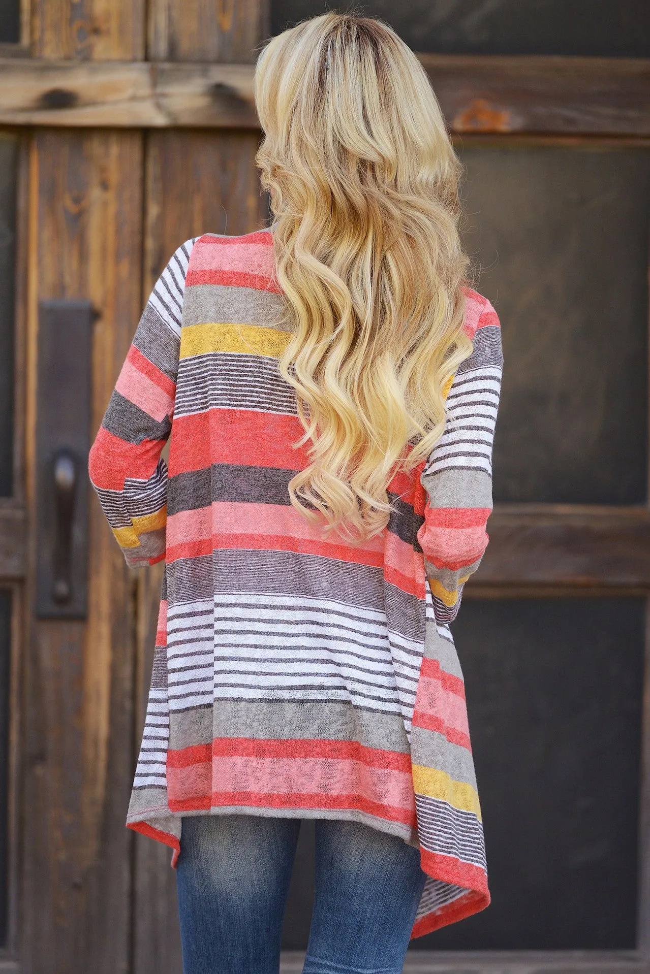 Stripes Long Sleeves V-neck Irregular Cardigan