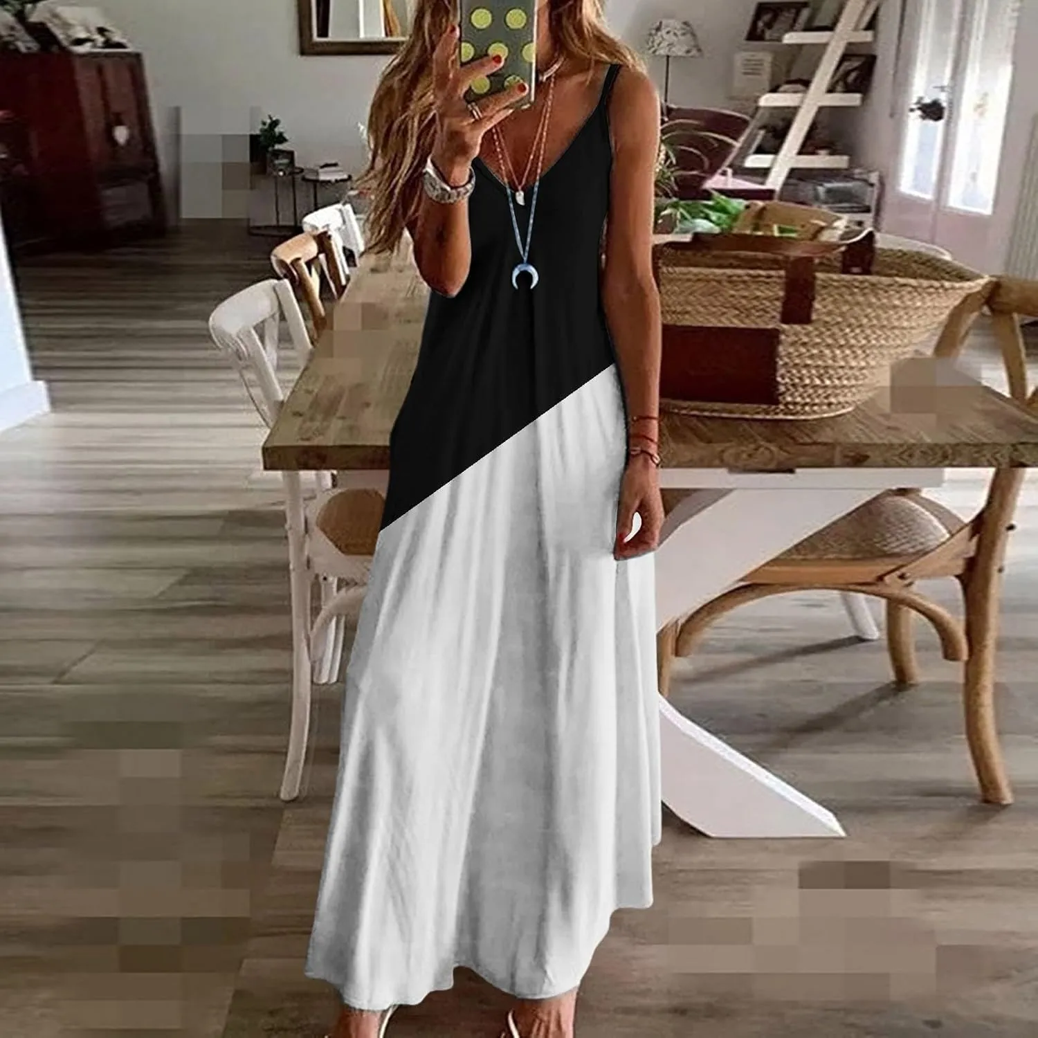 Summer Dresses for Women 2025 Casual Strappy V Neck Sleeveless Flowy Loose Long Maxi Beach Boho Dress Sundress Trendy Clothes