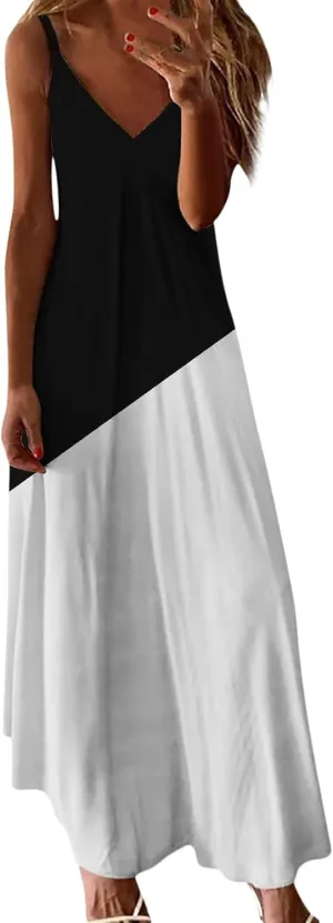 Summer Dresses for Women 2025 Casual Strappy V Neck Sleeveless Flowy Loose Long Maxi Beach Boho Dress Sundress Trendy Clothes