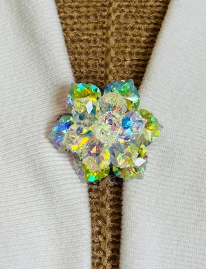 Sweater Clips Silver Clear Crystals Flower Sweater Clip Rhinestones Cardigan Clasp Cloak Crystal Clasp Scarf Clip Gift for Her by Fabulici