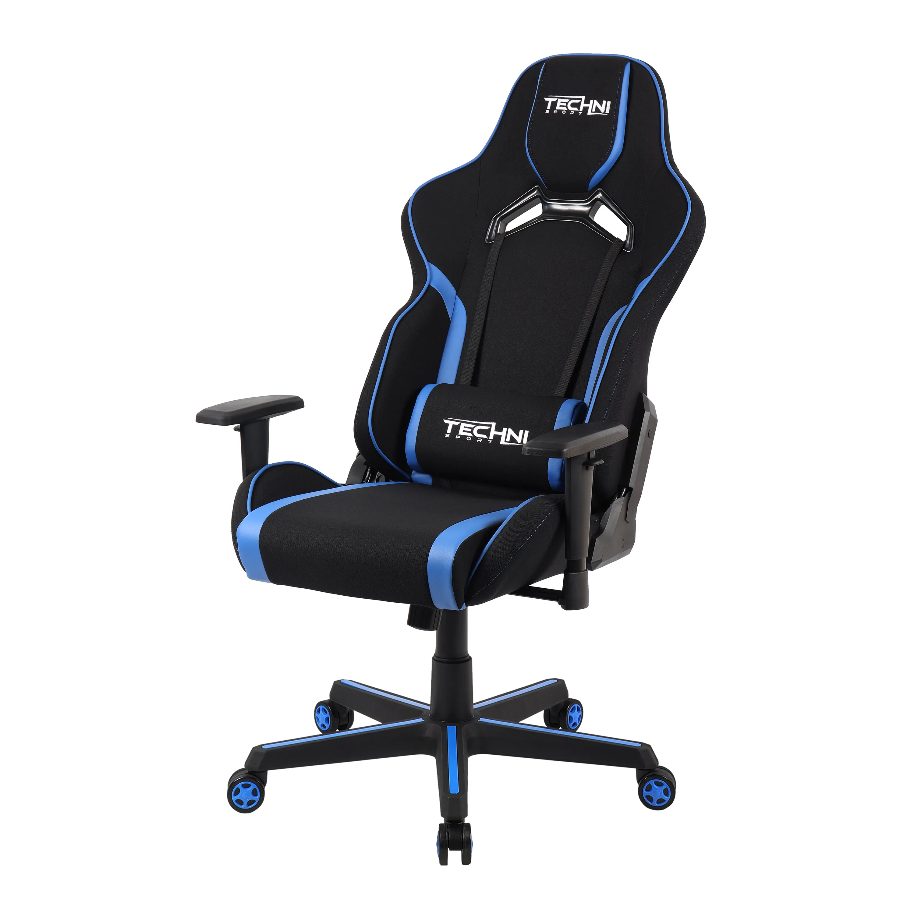 Techni Sport TSF-71 Fabric Office-PC Gaming Chair, Black and Blue PU Leather