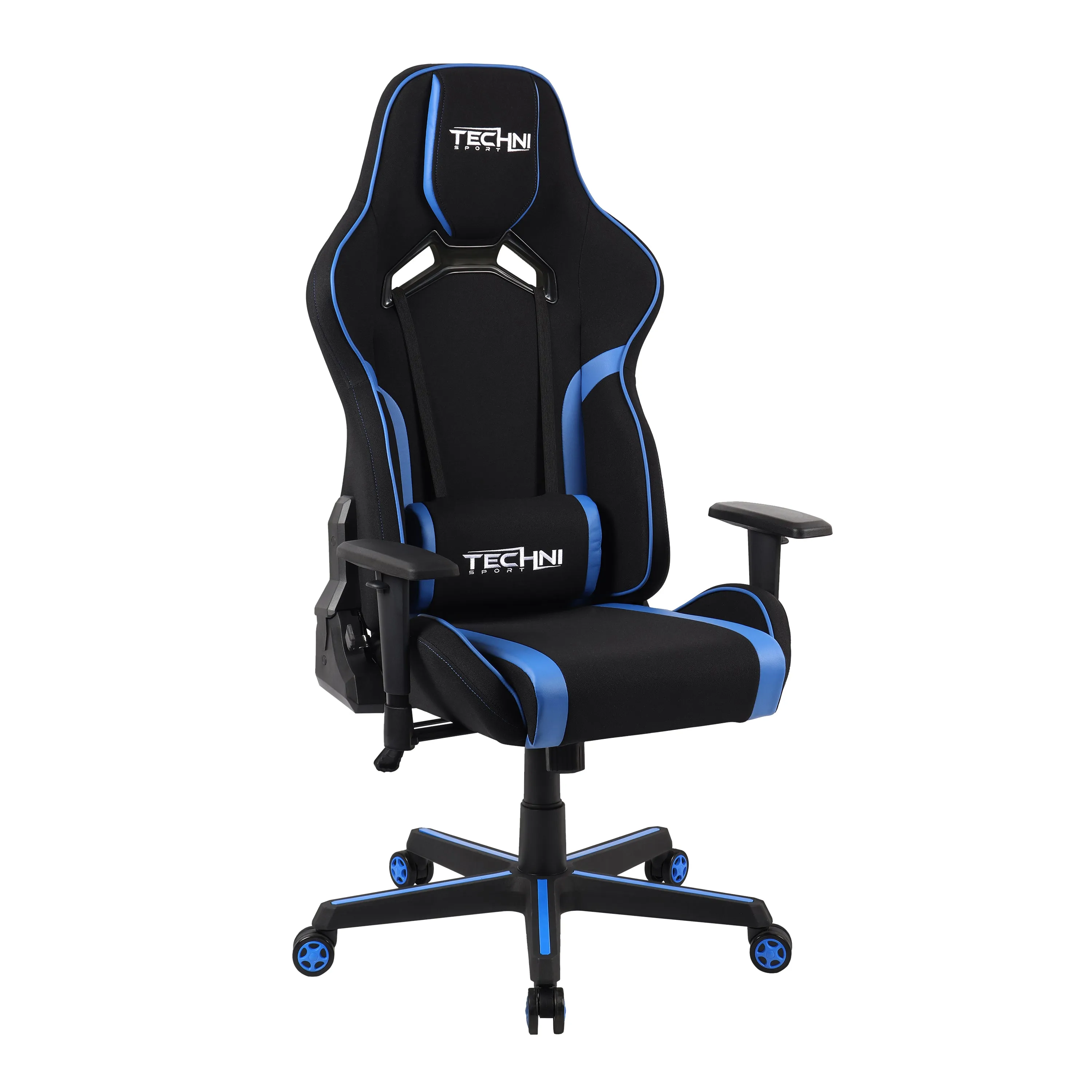 Techni Sport TSF-71 Fabric Office-PC Gaming Chair, Black and Blue PU Leather