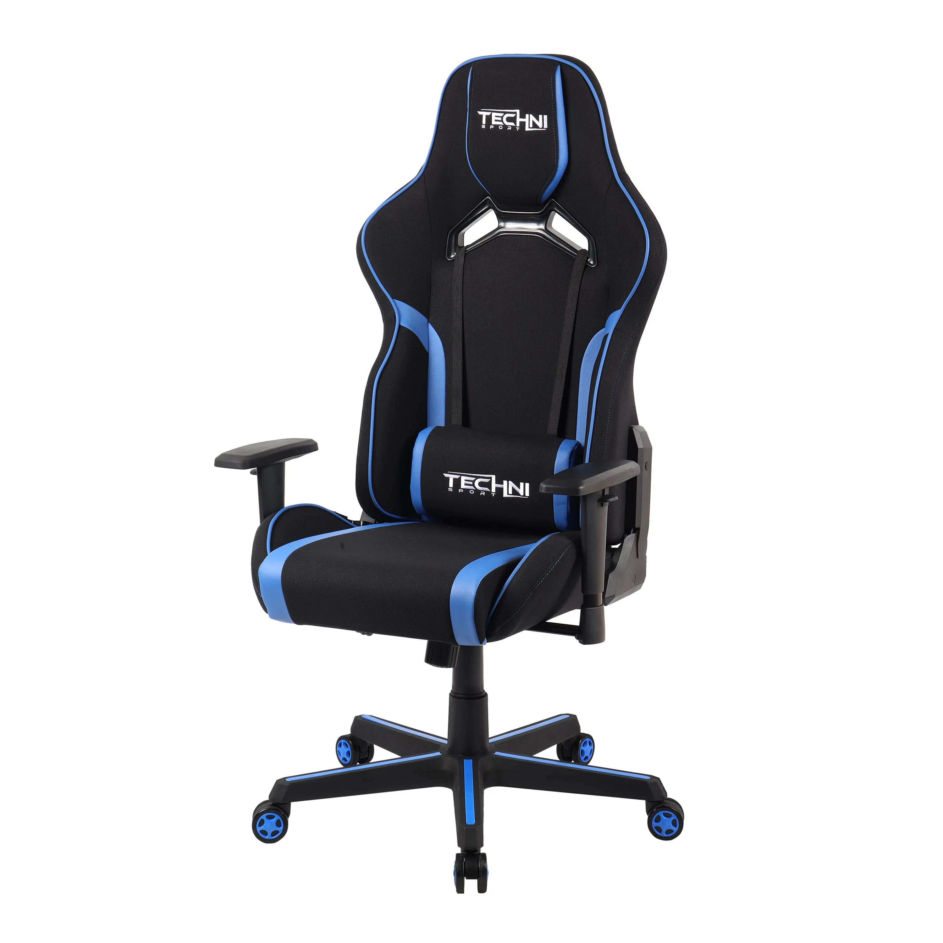 Techni Sport TSF-71 Fabric Office-PC Gaming Chair, Black and Blue PU Leather