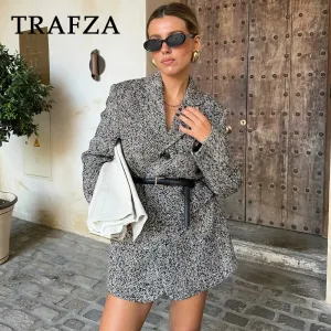 thanksgiving outfit Joskaa 2024 Autumn Winter Office Lady Sashes Blazers Fashion Shrug Loose Elegant Single Breasted Women Streetwear Long Blazers