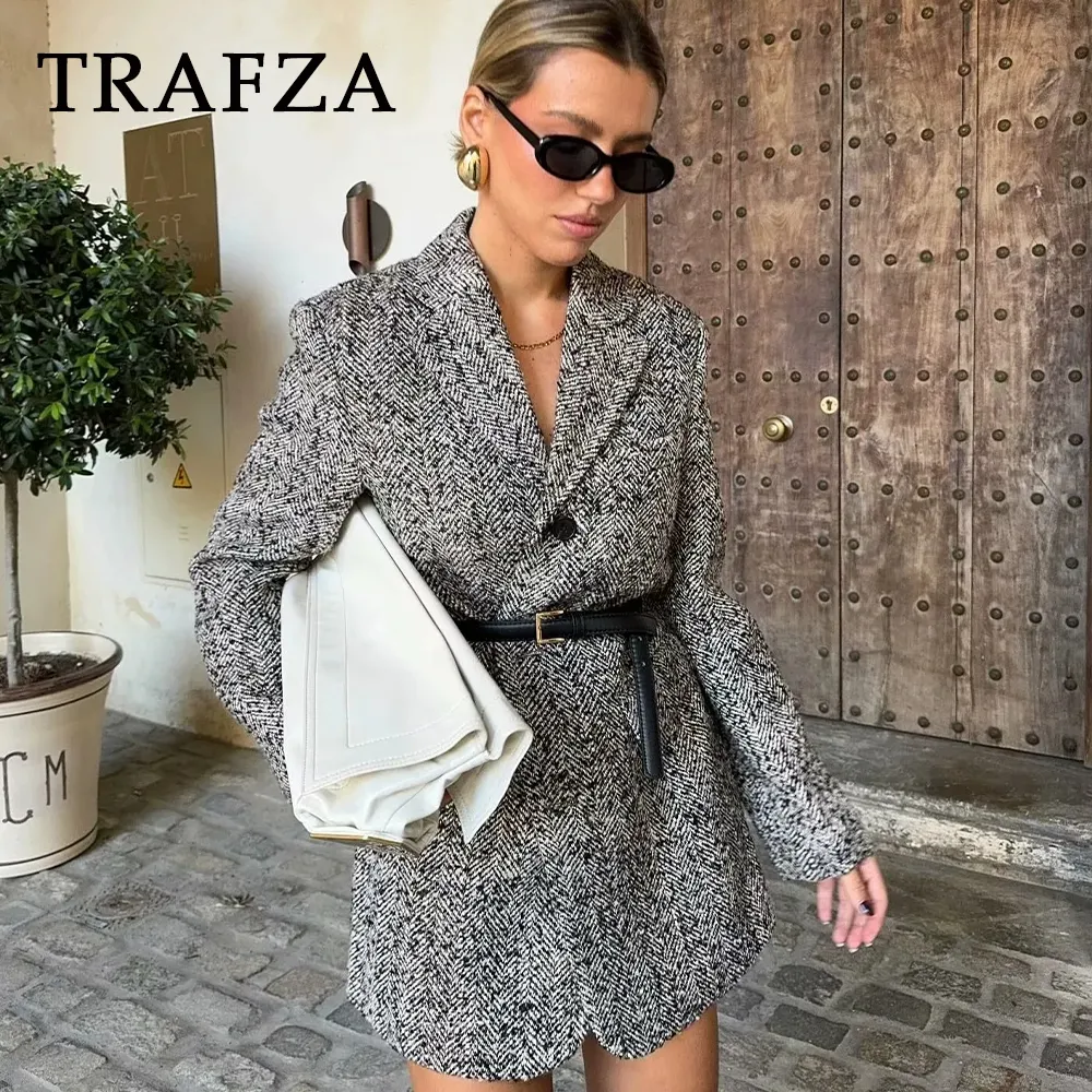 thanksgiving outfit Joskaa 2024 Autumn Winter Office Lady Sashes Blazers Fashion Shrug Loose Elegant Single Breasted Women Streetwear Long Blazers