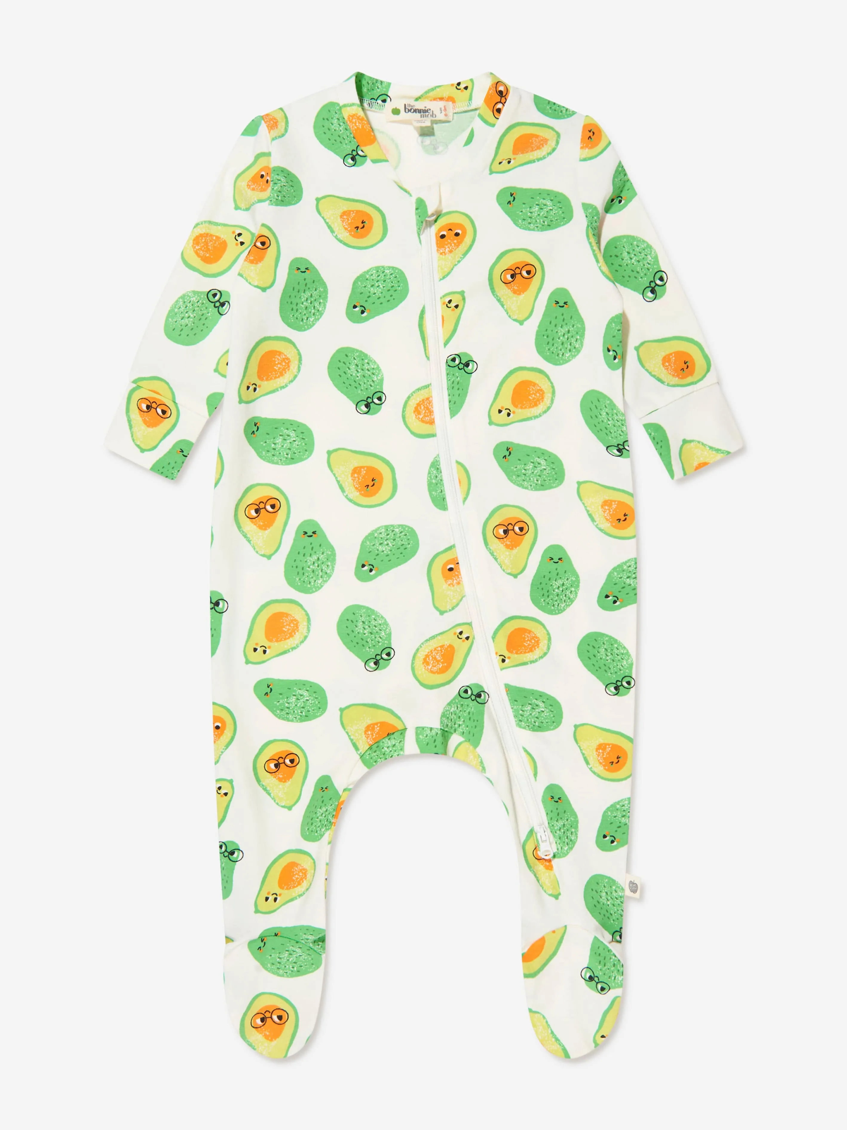 The Bonnie Mob Baby Organic Cotton Avocado Zip Front Sleepsuit in Ivory